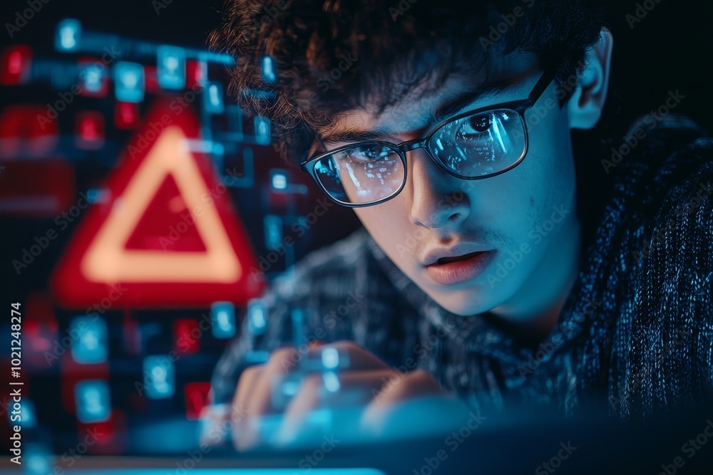 Poster Infection with ransomware malware and breach of data. Spam virus with warnings on Internet security protection. Laptop system hacked warning sign on virtual screen.