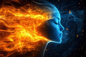 Abstract Portrait of a Face Composed of Fire and Smoke