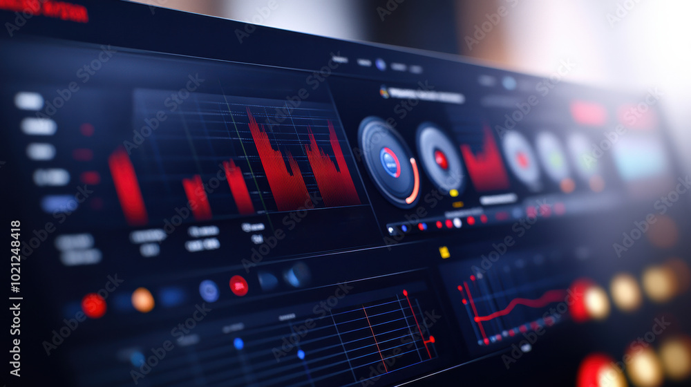 Poster futuristic data analytics dashboard with interactive graphs, ai
