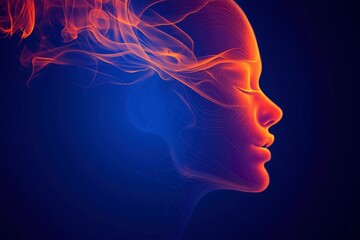 Abstract Profile of a Human Face Made of Glowing Lines and Smoke