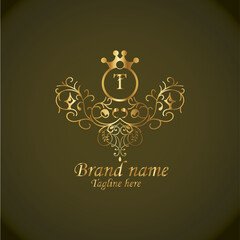 Web creative initial t latter logo design with modern business vector template, luxury t latter  logo , creative isolate  t monogram latter logo , crow logo , royal logo with golden color 