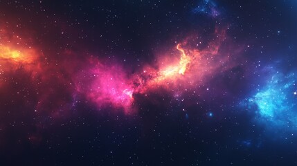Fototapeta premium Vibrant cosmic nebula with swirling colors of red, pink, and blue in a star-filled galaxy.