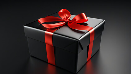 Obraz premium elegant black holiday gift wrapped red ribbon