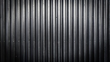 Obraz premium A close-up view of a dark, corrugated metal wall with rivets in a repeating pattern, creating a textured and industrial backdrop.