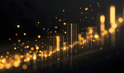 Fototapeta premium Futuristic financial dashboards and luxury business charts with glowing neon lines, gold accents, and connected nodes for corporate branding.