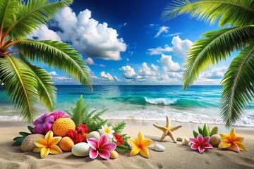 Obraz premium Black and White Beach Clip Art for Creative Projects - Perfect for Summer Themes, Tropical Designs, and Graphic