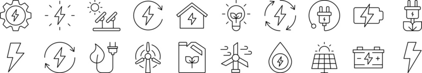 Obraz premium Collection of Line Icons of Green Energy Drawn with Thin Line for apps, web sites, banners, infographics and other types of design
