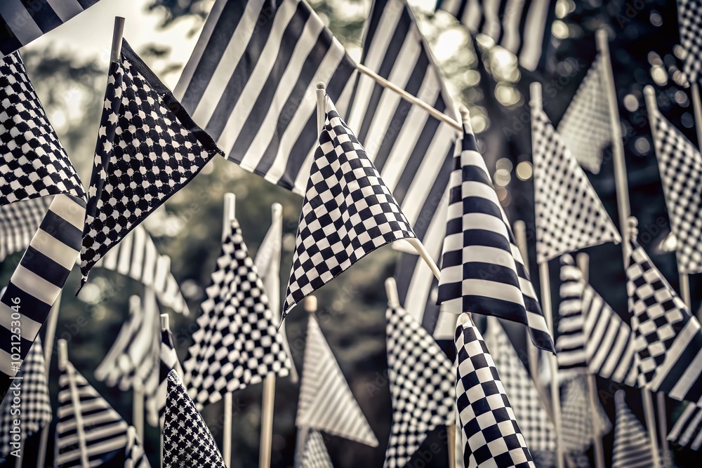 Poster Black and White Flags Collection Showcasing Various Designs and Patterns in Monochrome Style
