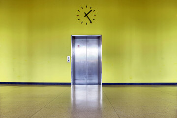 Berlin, Germany, July 29 2009, Modern Elevator Entry With Clock in the House of World Cultures,...