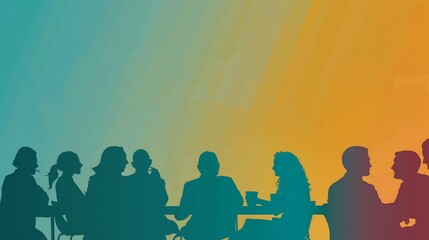 A collection of diverse business professional's silhouettes engaged in a brain storming session.