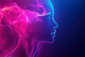 Obraz premium Abstract Profile of a Person Composed of Intertwined Lines with Vibrant Pink and Blue Hues