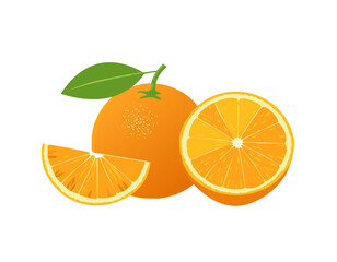 Set of oranges fruit and piece of orange isolated with background