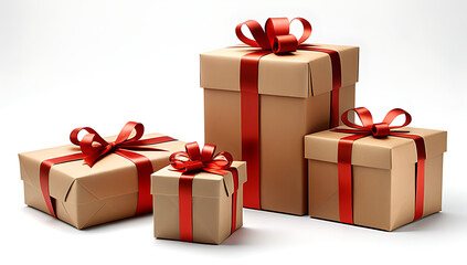 Obraz premium holiday gifts wrapped kraft paper white background