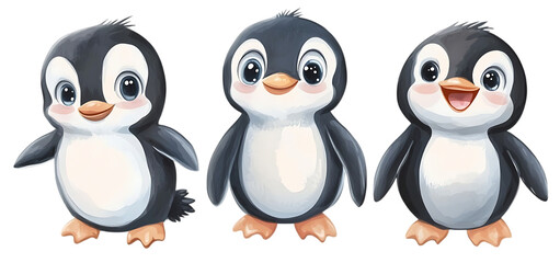 Obraz premium three set of cute penguin isolated transparent background