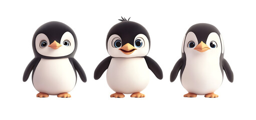 Obraz premium three set of cute penguin isolated transparent background