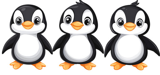 Naklejka premium three set of cute penguin isolated transparent background