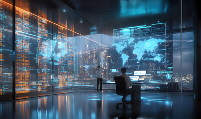 Futuristic Business Collaboration: AI-Driven Strategies, Augmented Reality Insights, Virtual Reality Simulations, and Holographic Financial Data for Smart Office Innovation