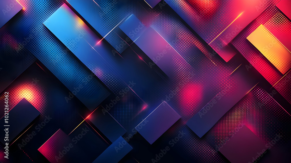 Poster Abstract Background with Geometric Shapes and Glowing Lines