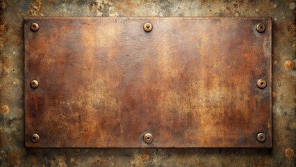 Rustic Metal Plaque with Brass Rivets and Distressed Background