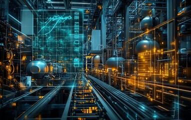 Fototapeta premium A futuristic, digital landscape filled with glowing lines and circuits, conveying a high-tech electronic environment.