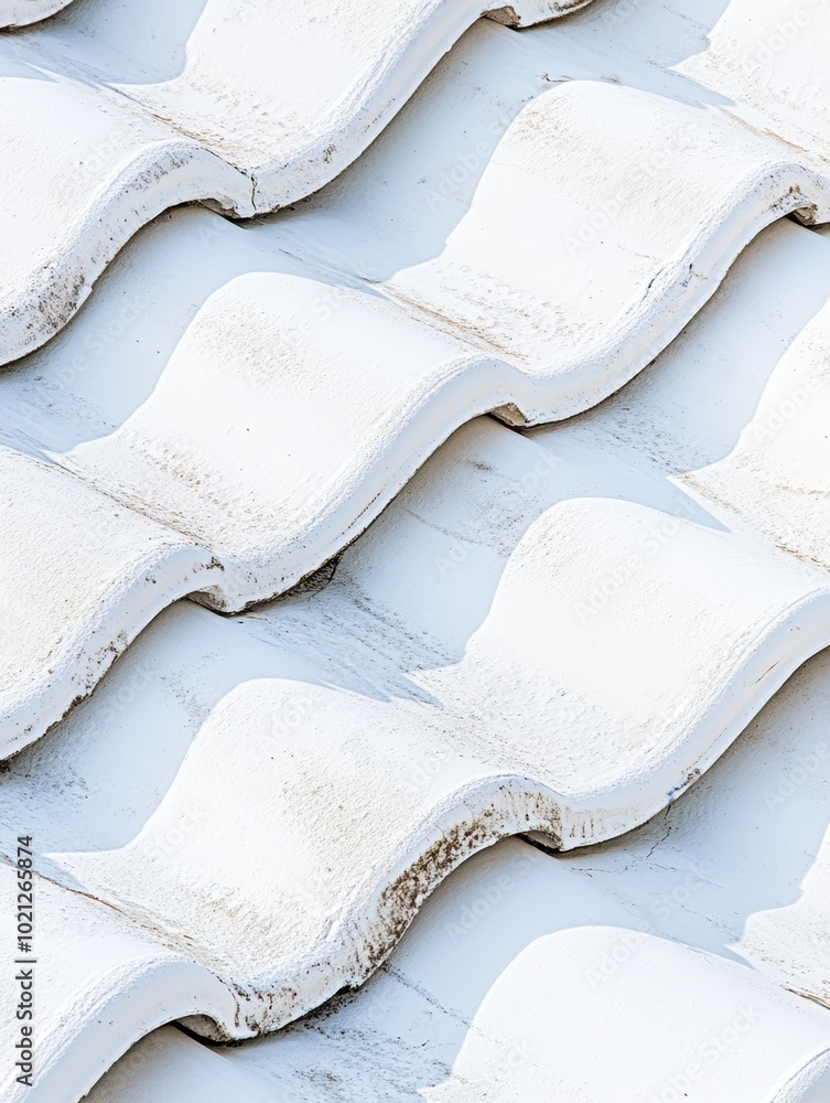 Poster textured white roof tiles creating a wave-like pattern and soft shadows.