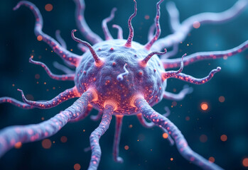 Obraz premium hologram of a human brain cell on a blue background