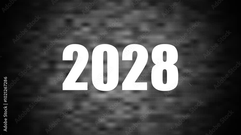 Poster 2028 ,motion animation title, neon blue lights, futuristic tech text on black background. continuous