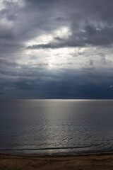 Obraz premium Stormy morning Black Sea shoreline beach landscape at Pomorie, Province of Burgas, Bulgaria