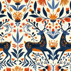 Scandinavian Christmas seamless pattern, Nordisches Weihnachtsgeschenkpapier Winter Geschenkpapier mit süssen Rentieren, Endlos Geschenkpapier für Kinder zu Weihnachten oder Geburtstag, Tile © Jearu