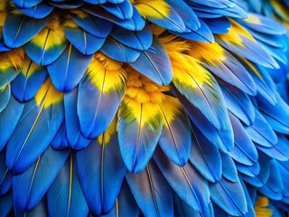 Obraz premium Captivating Hyacinth Macaw Feathers in Vibrant Blue and Yellow, Showcasing Nature's Splendor and Exotic Bird Beauty