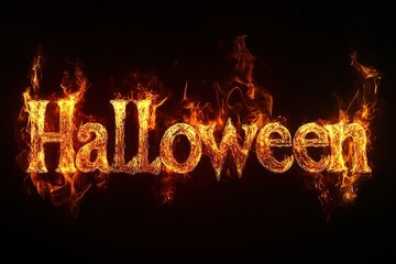 "Halloween" ablaze in flames, creating a Halloween-inspired, black background with an orange and red color scheme