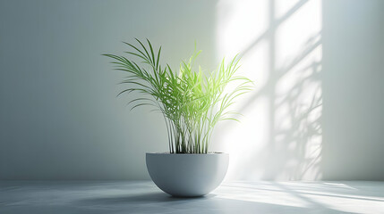 Fototapeta premium Minimalist Plant in White Pot with Light Rays 3D Illustration
