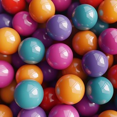 A colorful collection of glossy spheres in various sizes and hues, creating a vibrant and playful visual effect.