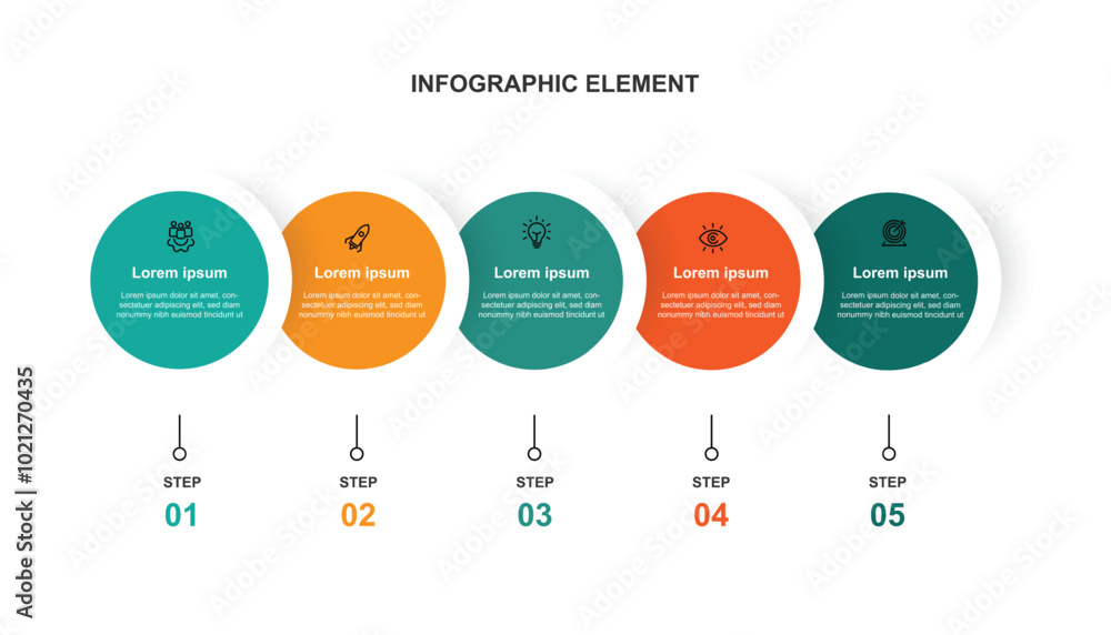 Poster 5 step process infographic template vector with icons and circle concept 