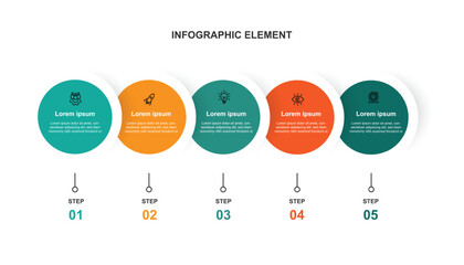 5 step process infographic template vector with icons and circle concept 