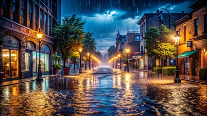 Fototapeta premium Captivating Rain Photography Showcasing Flooded Streets and Dramatic Weather Conditions