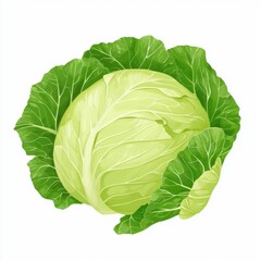 Fototapeta premium Fresh Green Cabbage Isolated on White Background, flat design illustration