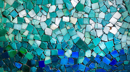 Random Mosaic Tiles in Green, Blue, and White