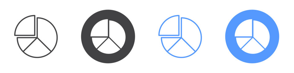 Pie chart icon Flat art in black and white isolated