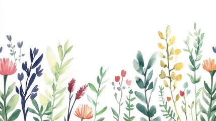 A vibrant watercolor banner with wildflowers, herbs, and spices, evoking a sense of nature beauty with a hand-drawn, rustic feel.