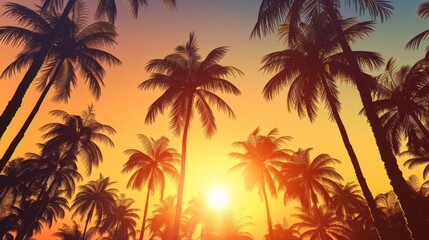 Stunning Tropical Sunset with Palm Trees Silhouette