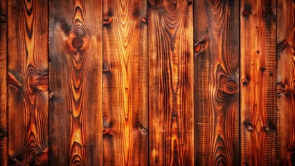 Obraz premium A close-up of rustic wooden planks with a rich, burnt orange hue, showcasing the natural grain patterns and knots