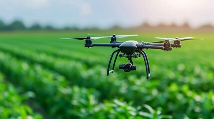 Advanced Agricultural Drone in Action - Precision Farming and Crop Spraying Over Lush Green Fields for Optimal Harvests