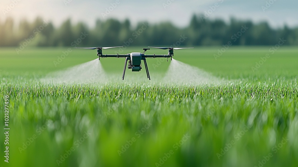 Poster precision farming drone in action - revolutionizing sustainable agriculture with efficient fertilize
