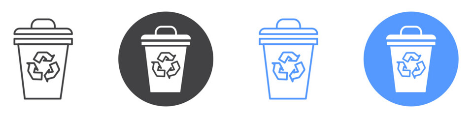 Trash Bin icon Flat art in black and white isolated