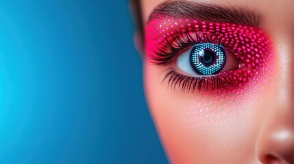 Futuristic Eye with Digital Interface and Neon Makeup, AI