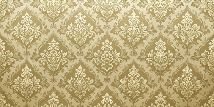 Elegant Gold Damask Pattern Wallpaper with Intricate Floral Designs and Repeating Motifs