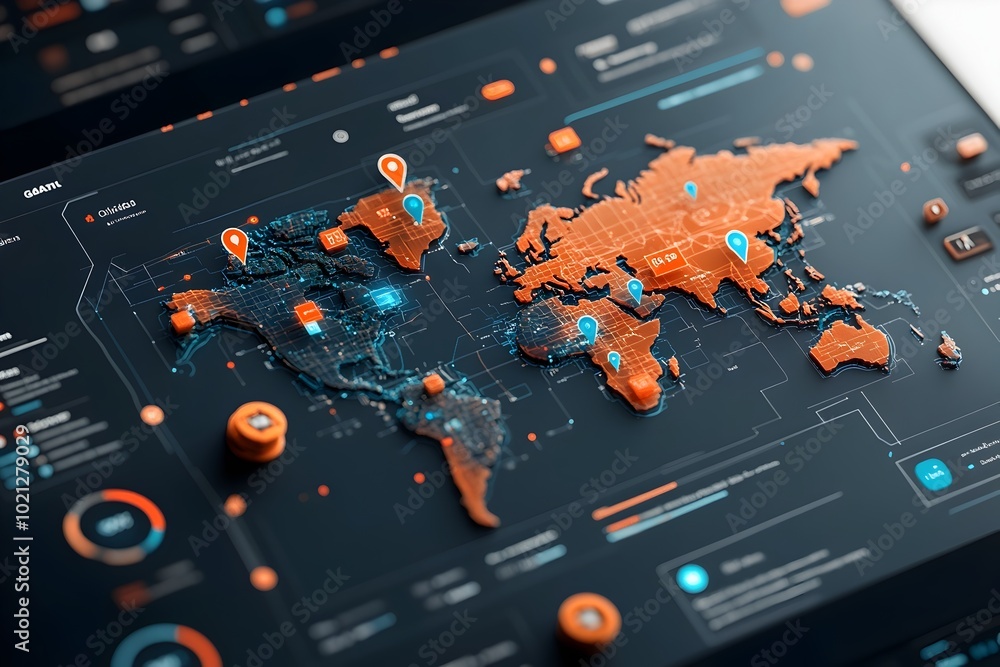 Poster sophisticated ai powered logistics dashboard displaying real time analytics and intricate data visua
