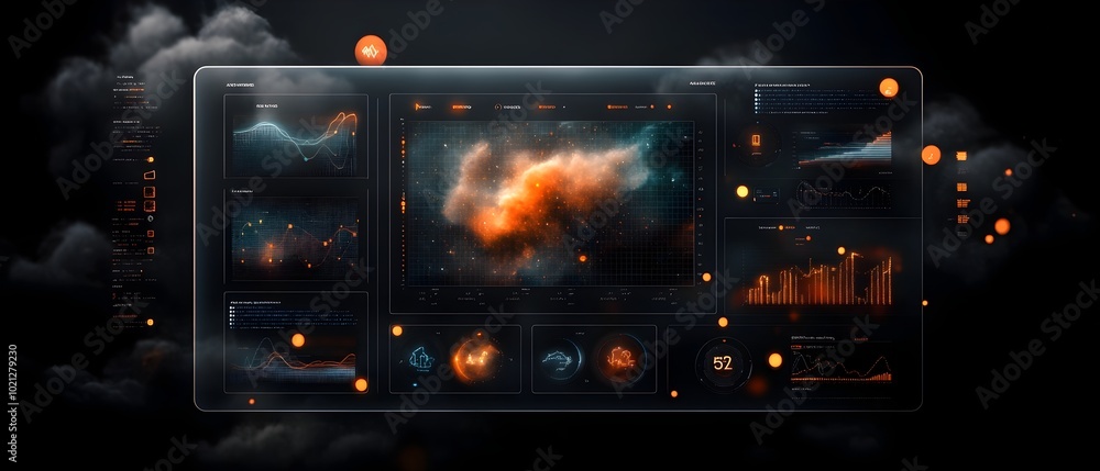 Poster breathtaking futuristic digital dashboard with advanced ai powered infographics and transparent pane