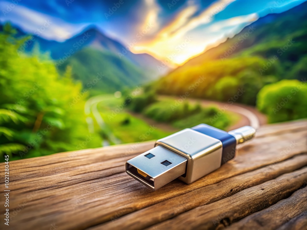 Poster Close-Up Image of a Micro USB Connector Against a Soft Focus Background for Technology Concepts